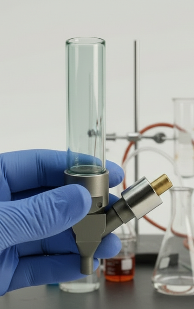 Aperture-changeable powder dispenser mechanism with glass vial